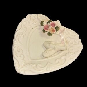 Vintage Heart-Shaped Ceramic Trinket Dish with Ballet Shoes